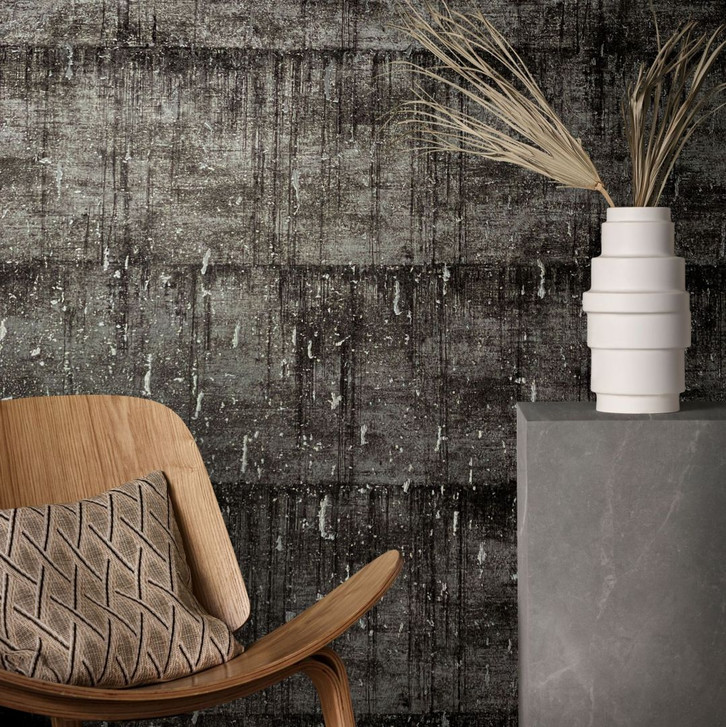 Vliestapete mit glänzender Betonoptik schwarz, grau Struktur - WA446535
