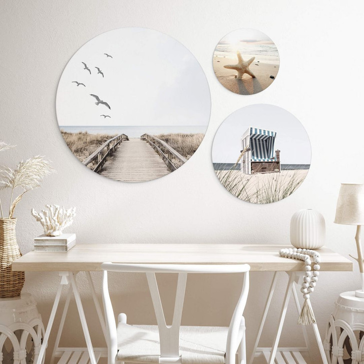 Wandbild Strand und Meer Set (3-teilig) - Alu-Dibond Rund - WA383303