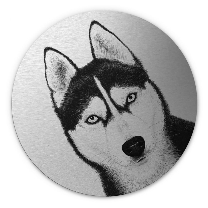 Alu-Dibond mit Silbereffekt Sibirischer Husky - Hundeporträt - Korenkova - Rund - WA434229