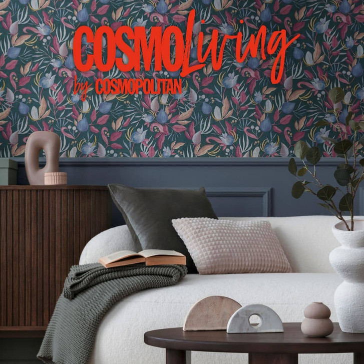 COSMOPOLITAN Tapete Blätter Design Blau Rot - moderne Designer Vliestapete - WA480214