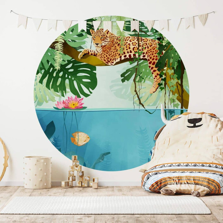 Fototapete Goed Blauw - Tiger im Dschungel - Rund - Selbstklebend/Vlies - WA320284