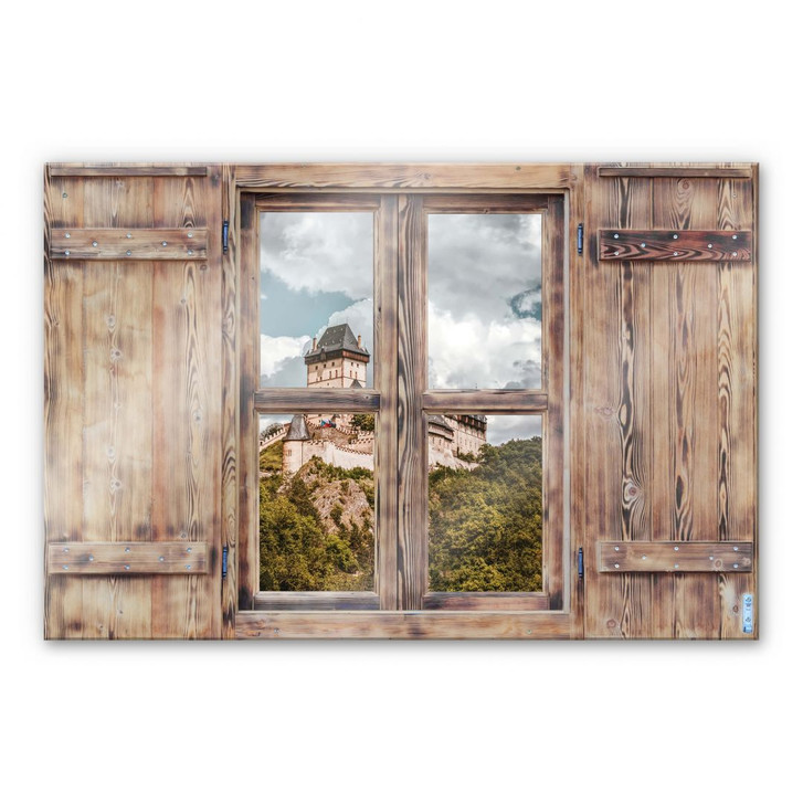 Glasbild 3D Holzfenster - Burg Karlstein - WA231859