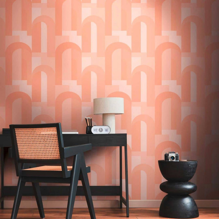 Grafik-Tapete im Art-Deco Stil Orange Beige - Vliestapete mit Retro-Muster - WA396430