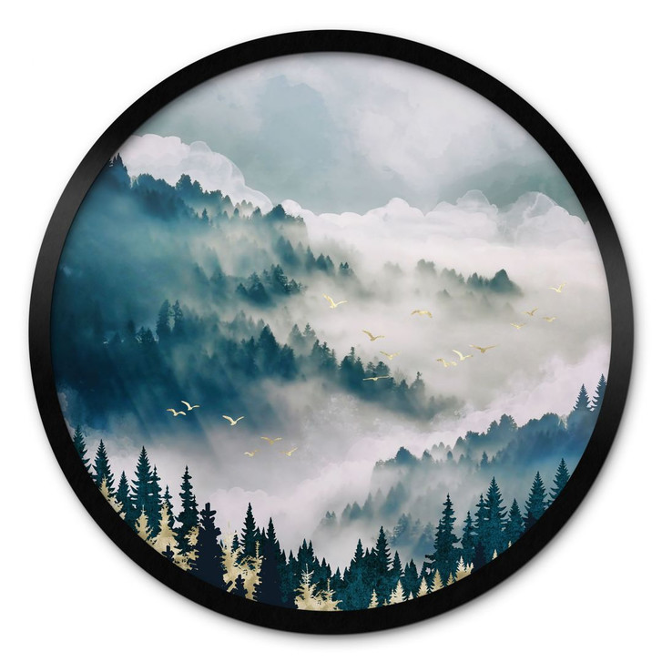 Poster Geheimnisvoller Nebel im Wald - SpaceFrog Designs - Rund - WA427956