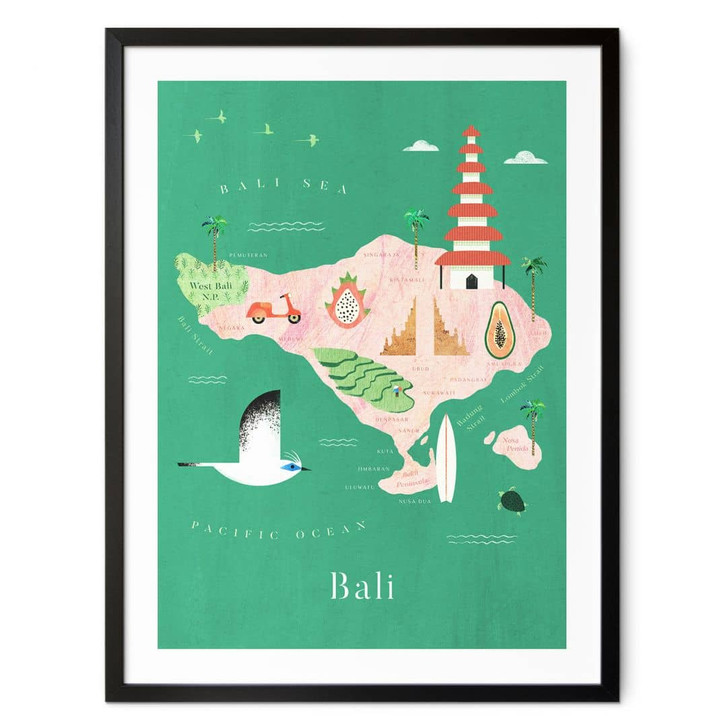 Poster Karte von Bali - Rivers - WA417547