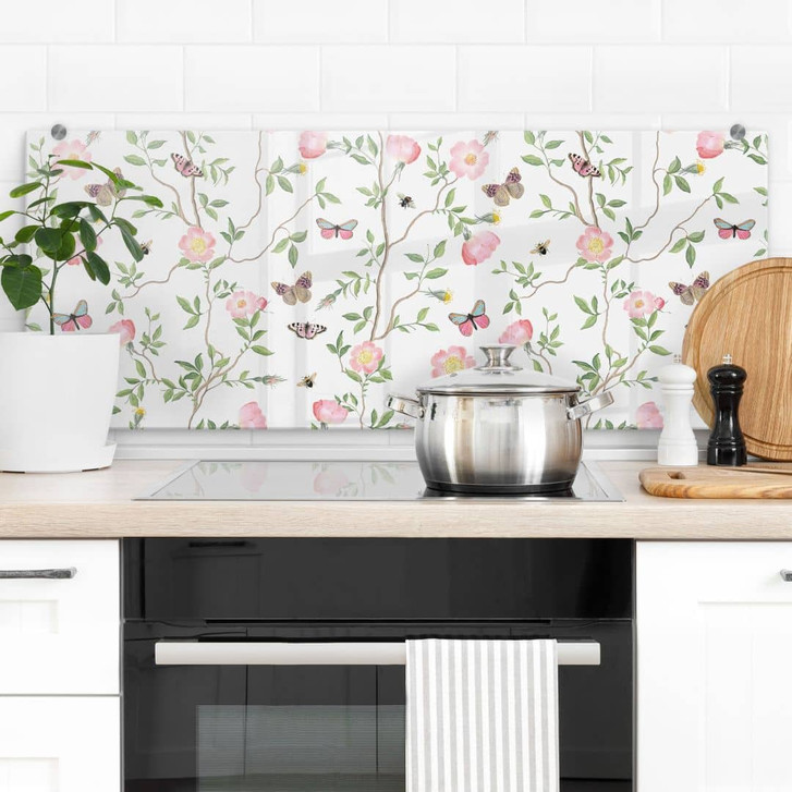 Spritzschutz Rosa Christrosen im Frühling - UN Designs - Panorama - WA410628