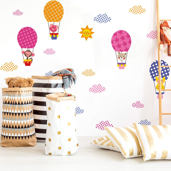Wandtattoo Muster - Lustige Tiere im Heissluftballon (Set) - WA216109
