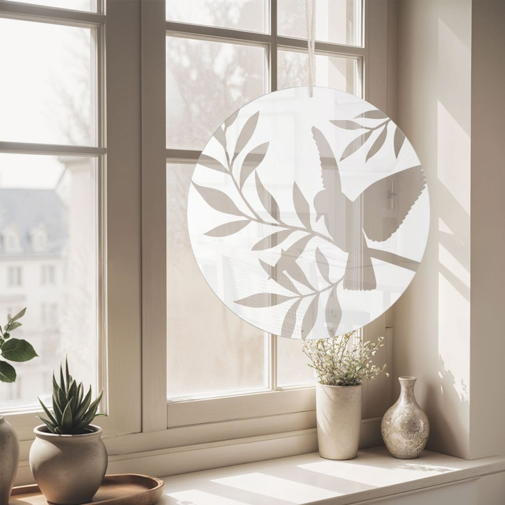 Acrylglasbild, Fensterbild zum Aufhängen Vogel mit Zweigen - Rund - WA415682