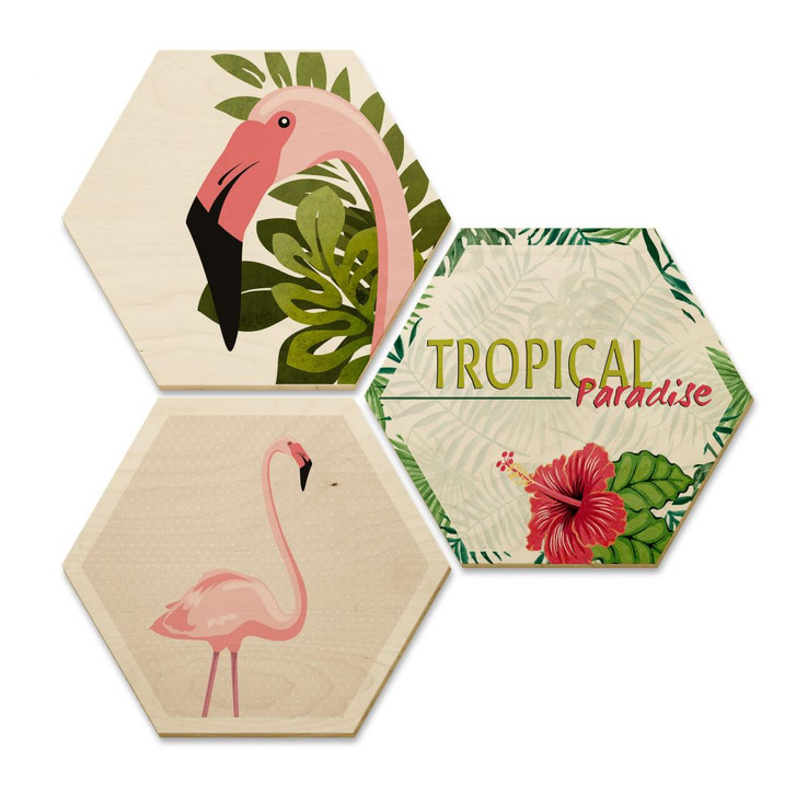 Hexagon - Holz Birke-Furnier - Flamingo 03 (3er Set) - WA233278
