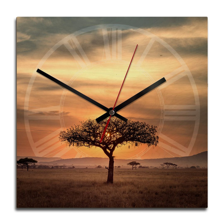 Holz-Wanduhr - Sundown in Africa - WA233571