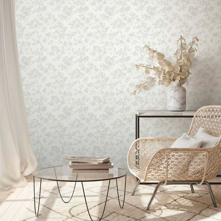 Tapete dezentes Blumen-Muster Grün Weiss - Florale Mustertapete mit Blüten - WA396975
