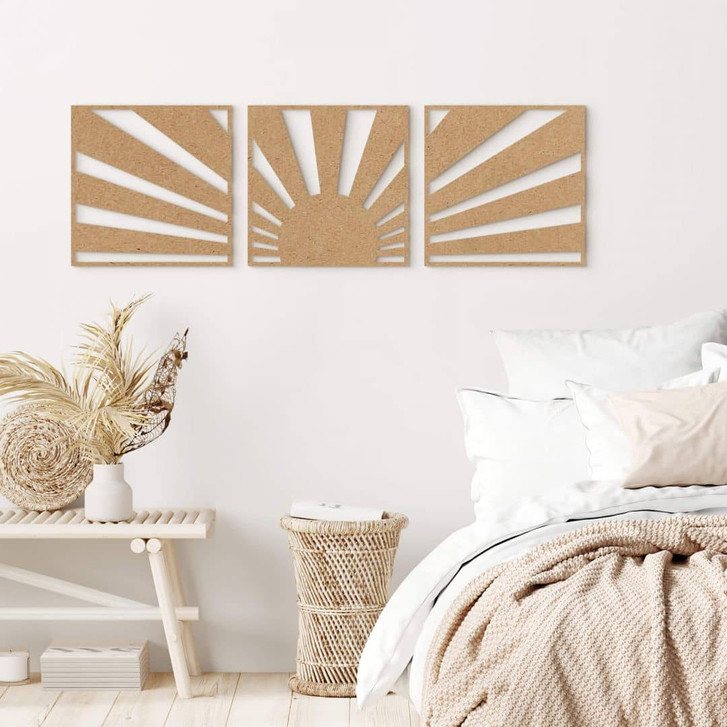 Wanddeko Sonnenuntergang Boho (3-teilig) - MDF Natur - WA405599