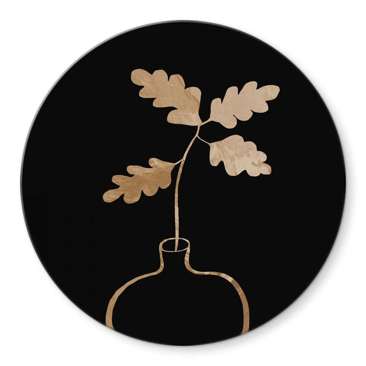 Glasbild 1X Studio - Goldene Eichenblätter in einer Vase - Rund - WA345858