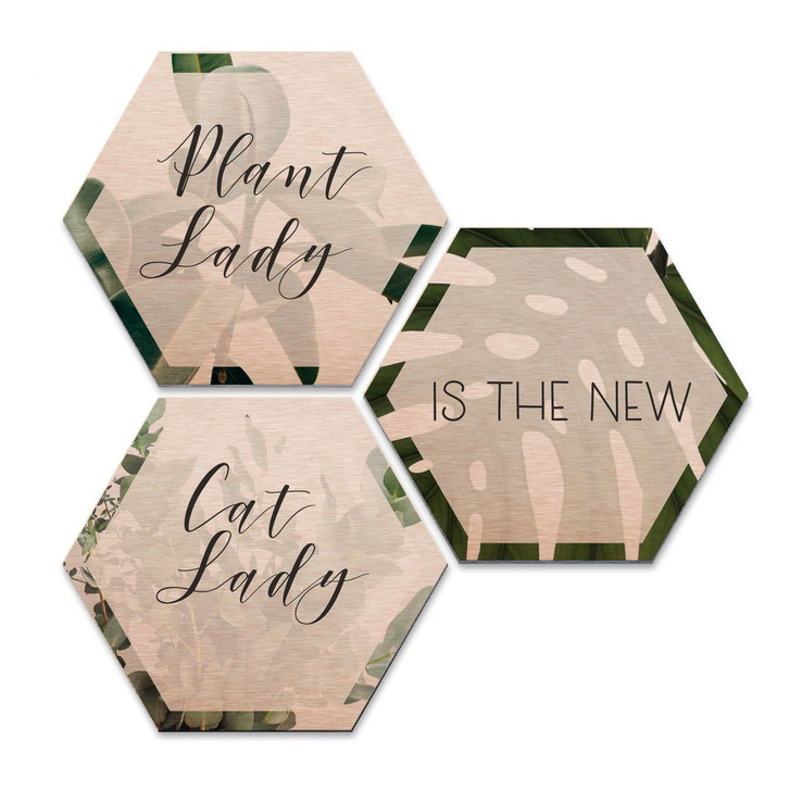 Hexagon - Alu-Dibond-Kupfereffekt - Plantlady is the new Catlady (3er Set) - WA233224