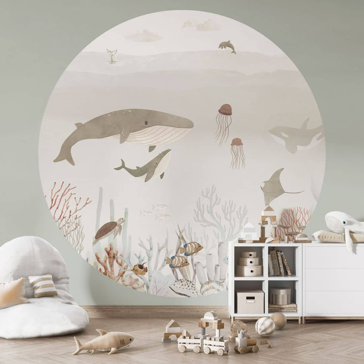 Kindertapete Wale und ihre Freunde in der Unterwasserwelt - Oliver Robins - Rund - Selbstklebend/Vlies - WA435474
