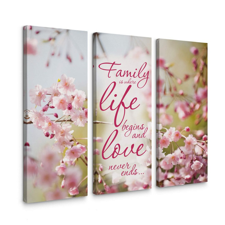 Leinwandbild Family is where Life begins (3-teilig) - WA138683