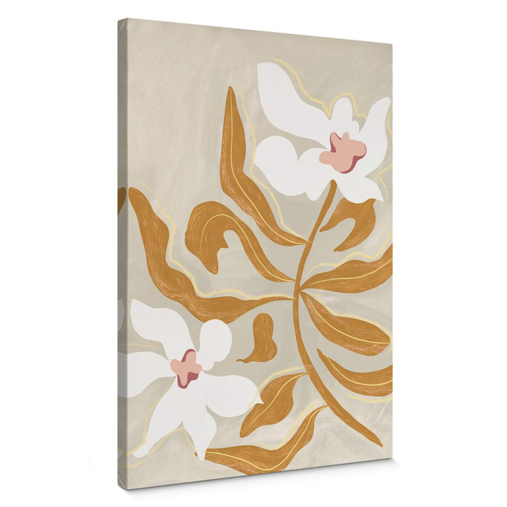 Leinwandbild Weisse Blüte und goldene Blätter - Arty Guava - WA403040