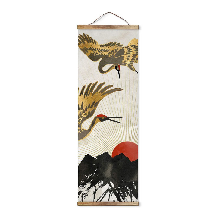 Stoffbild SpaceFrog Designs - Goldene Kraniche - Panorama - WA350604