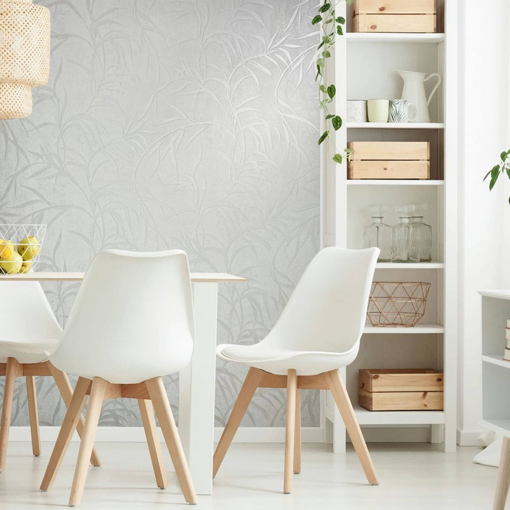 Vliestapete mit Blättern in Betonoptik weiss Floral - WA450512