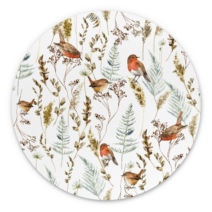Wandbild Spatzen und Rotkehlchen - UN Designs - Rund - Alu-Dibond - WA422522