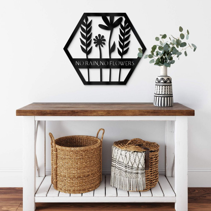 Acryldeko Blumen im Hexagon - No Rain No Flowers - WA329932