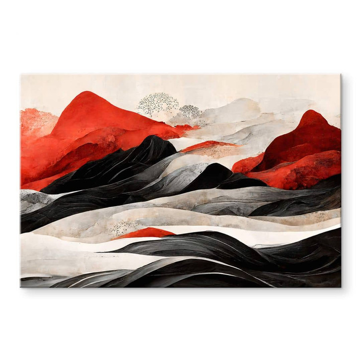 Acrylglasbild Treechild - Rote Berge im Japandi Stil - WA479349