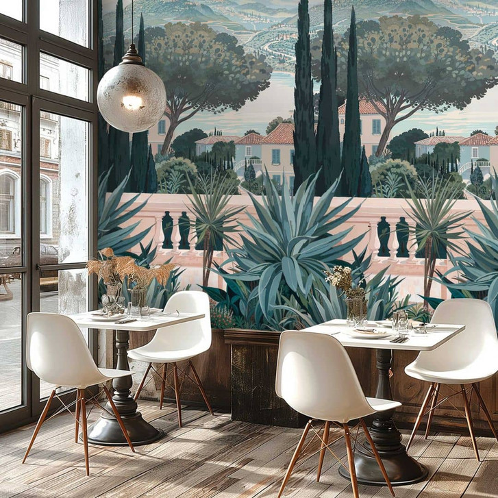 Fototapete Toskana Landschaft Blau Grün – Mediterrane Vliestapete – erweiterbar - WA461092