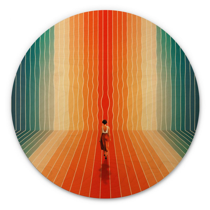 Holzbild Frau vor der Regenbogen-Kulisse - Taudalpoi - Rund - WA400467