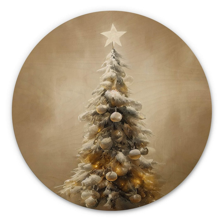Holzbild Goldener Weihnachtsbaum - Treechild - Rund - WA401021