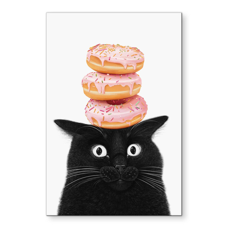 Wandbild Schwarze Katze mit pinken Donuts - Korenkova - Alu-Dibond - WA515974