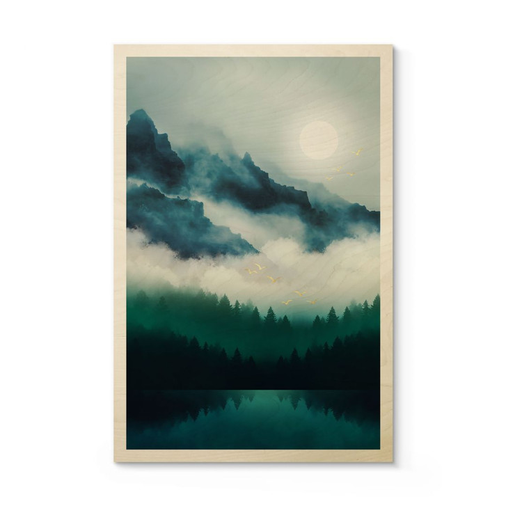 Holzbild Neblige Landschaft in der Nacht - SpaceFrog Designs - WA425737