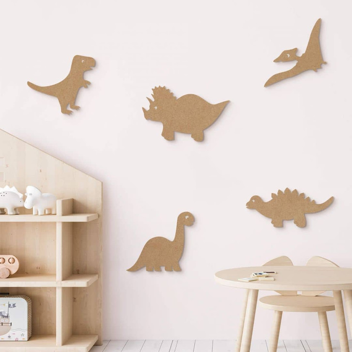 Holzdeko Kinderzimmer Dino-Set (5-teilig) - MDF Natur - WA346504