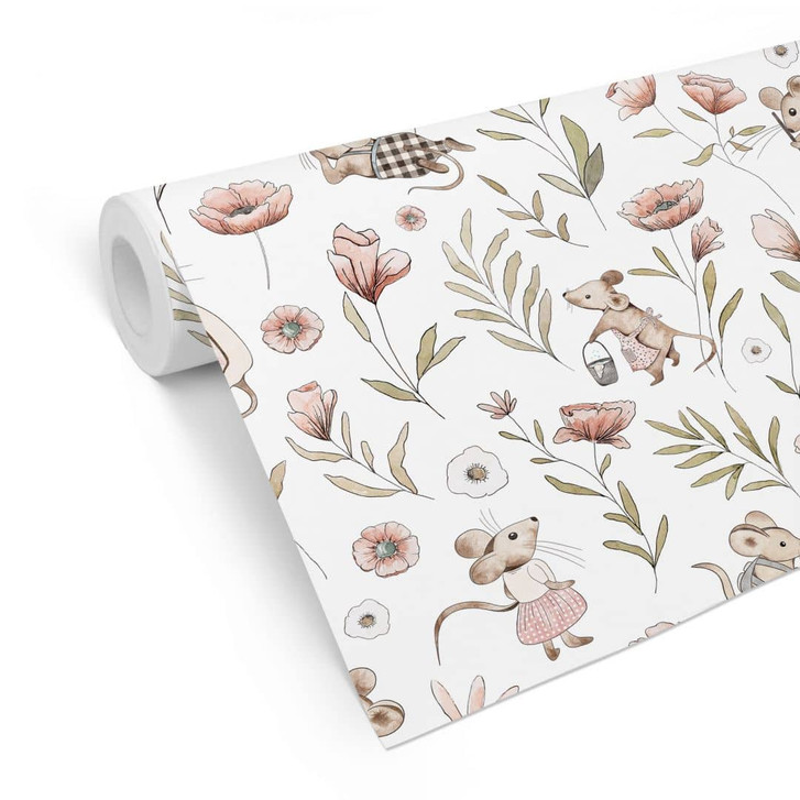 Mustertapete Fröhliche Mäuse auf der Wiese - Kikki Belle - WA432729