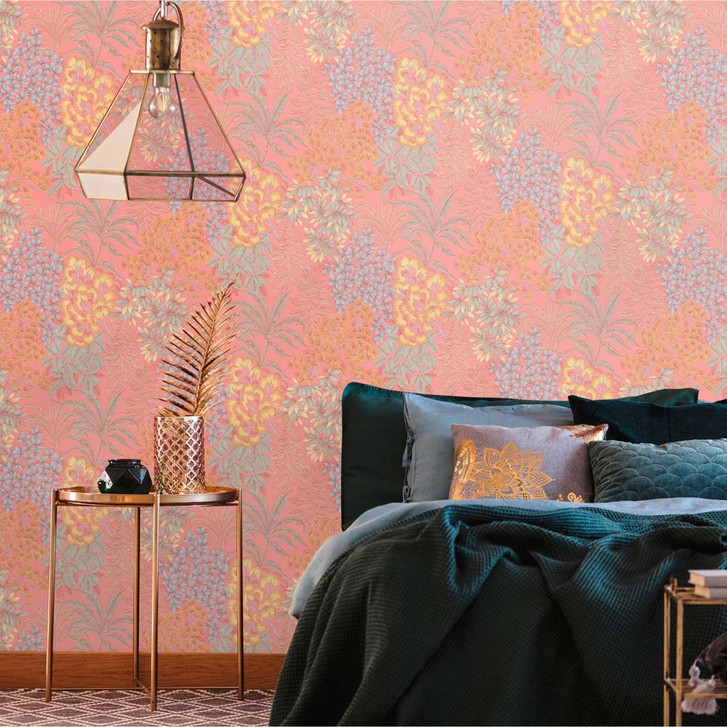 Tapete Dschungel Blätter Rosa Blau - moderne Vliestapete tropische Pflanzen - WA382189