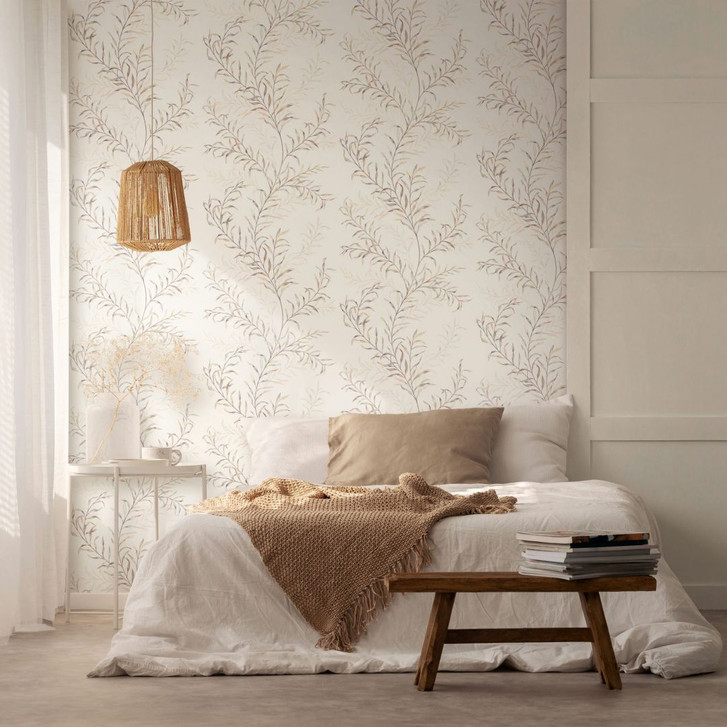 Vliestapete Blätter Floral Natur matt in Weiss Beige - WA508961