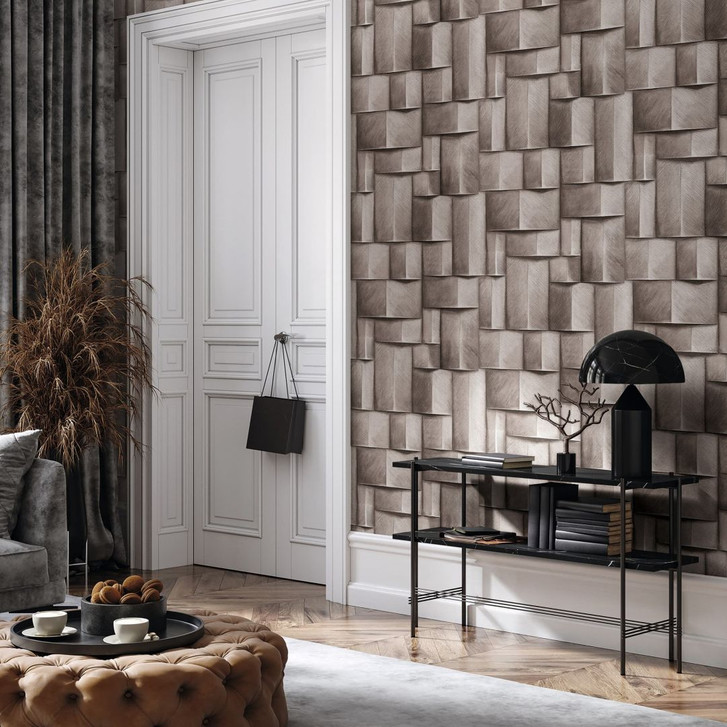 Vliestapete mit Holzmotiv geometrisch braun 3D-Optik - WA450739