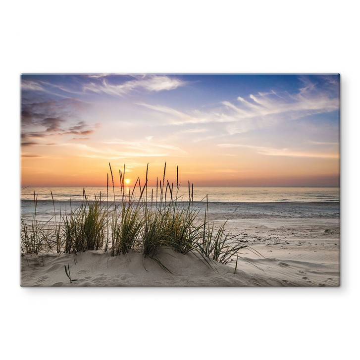 Glasbild Düne am Strand bei Sonnenuntergang - WA400085