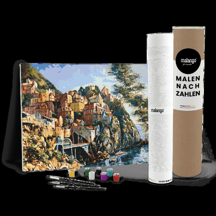 Malen nach Zahlen Leinwandbild - Mediterranes Dorf am Meer - WA447166