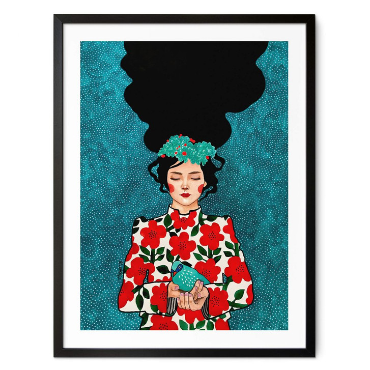 Poster Frau mit kleinem Vogel in den Händen - Hülya - WA408573