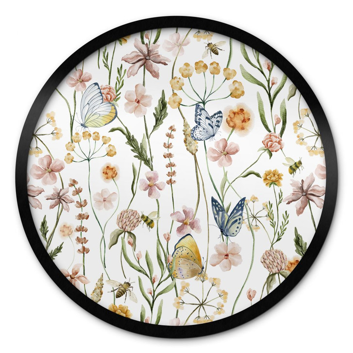 Poster Frühlingswiese mit Schmetterlingen - UN Designs - Rund - WA409127