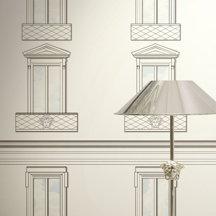 Versace Vliestapete Palazzo No 12 Fenster Fassade Weiss Grau Neo Klassik - WA506899