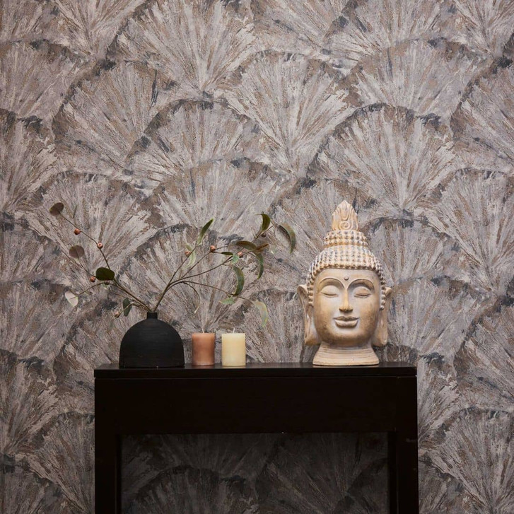 Abstrakte Vliestapete Beige Grau – Tapete in Fächeroptik strukturiert - WA465483