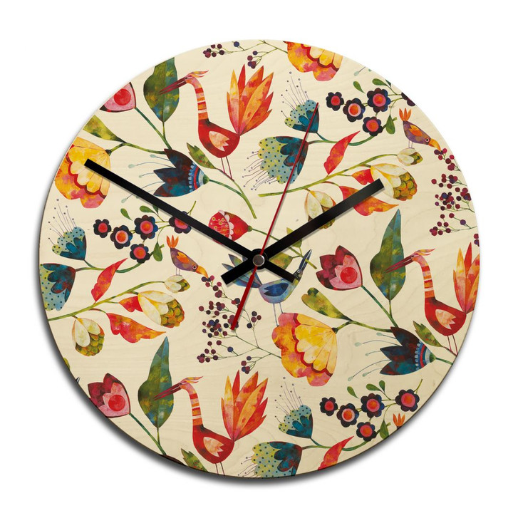 Holz-Wanduhr - Blanz - Blumen und Vögel - WA245222