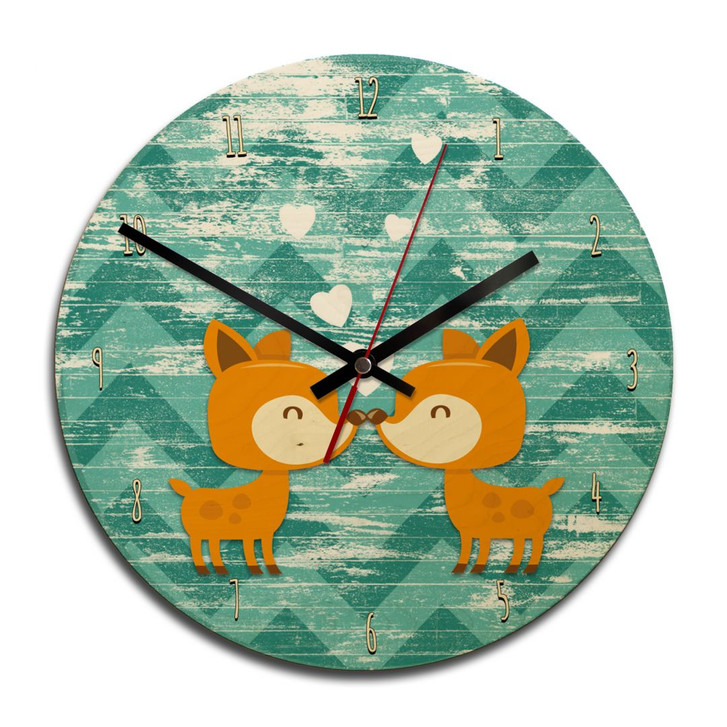 Holz-Wanduhr - Knutschende Rehe - WA233471