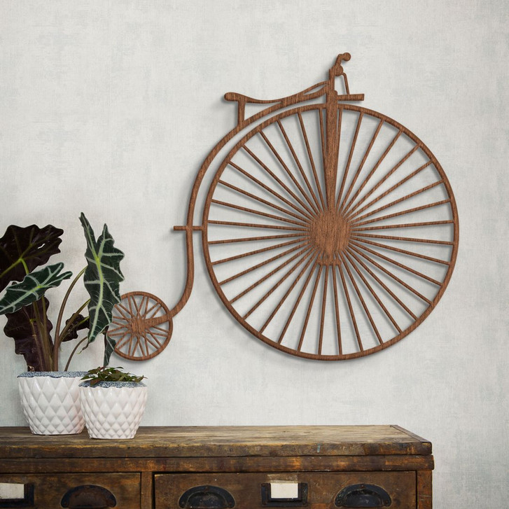 Holzdeko Mahagoni Furnier - Altes Fahrrad - Hochrad - WA233678