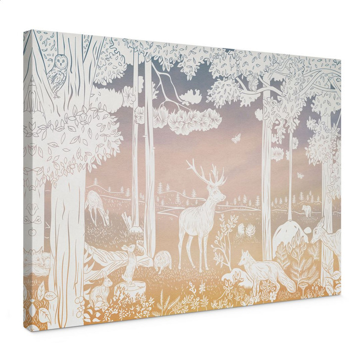 Leinwandbild Friedlicher Wald mit Hirschen und Füchsen - Ombre - Kikki Belle - WA437172
