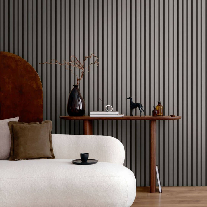 3D Vliestapete Grau Schwarz Matt - moderne Tapete in skandinavischer Holzpaneel-Optik - WA423400