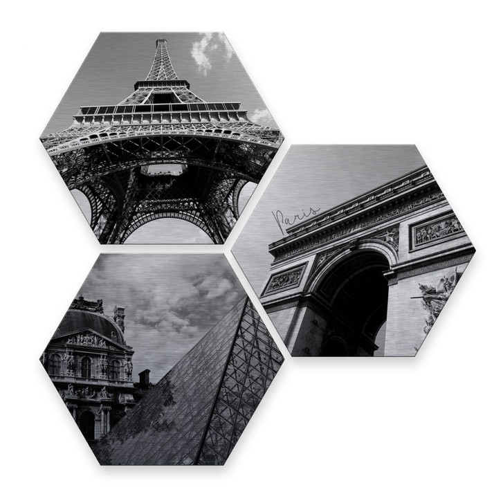 Hexagon - Alu-Dibond-Silbereffekt - Impression of Paris (3er Set) - WA245152