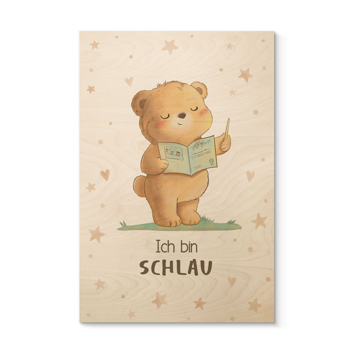 Holzbild mit lesendem Bär - Glaubenssatz 