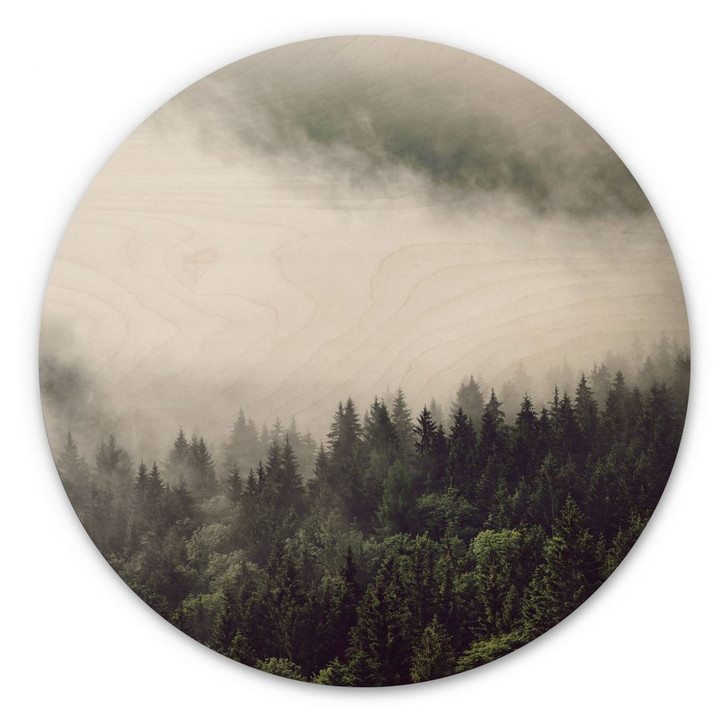 Holzbild Nebel im Wald 02 - Rund - WA309725